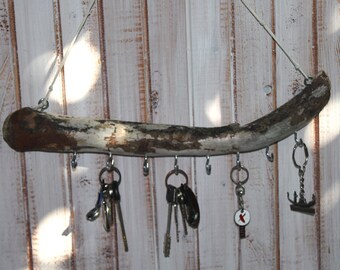 Decoración rústica de pared de 43 cm, con 8 ganchos, organizador de llaves, joyero, madera flotante marina, expositor de joyas, organizador de joyas, ganchos de pared n.° 7-13