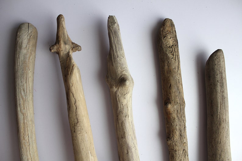 May include: Five pieces of driftwood of varying shapes and sizes. The driftwood is light brown in color and has a rough, weathered texture.