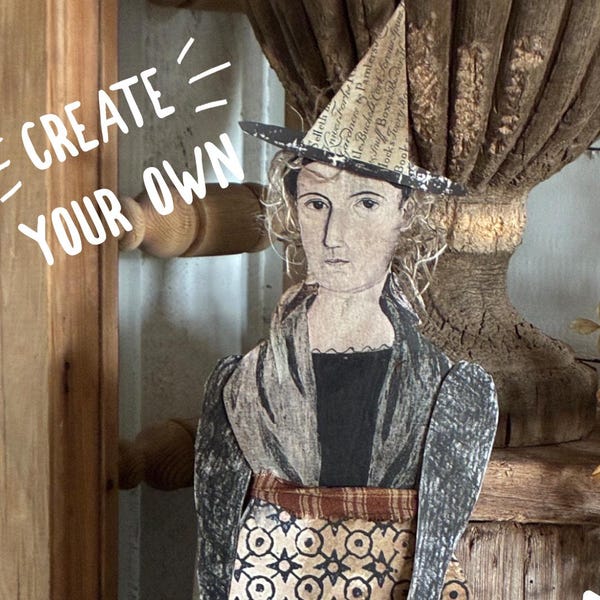 Large Tilda Paper Doll/Witch - Instant Download - Make your own