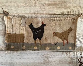 Chickens in the Yard- MAILABLE PATTERN-  delivered to your door. -  Cloth wall hanging