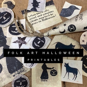 Folk Art Halloween Printables -  Instant Download