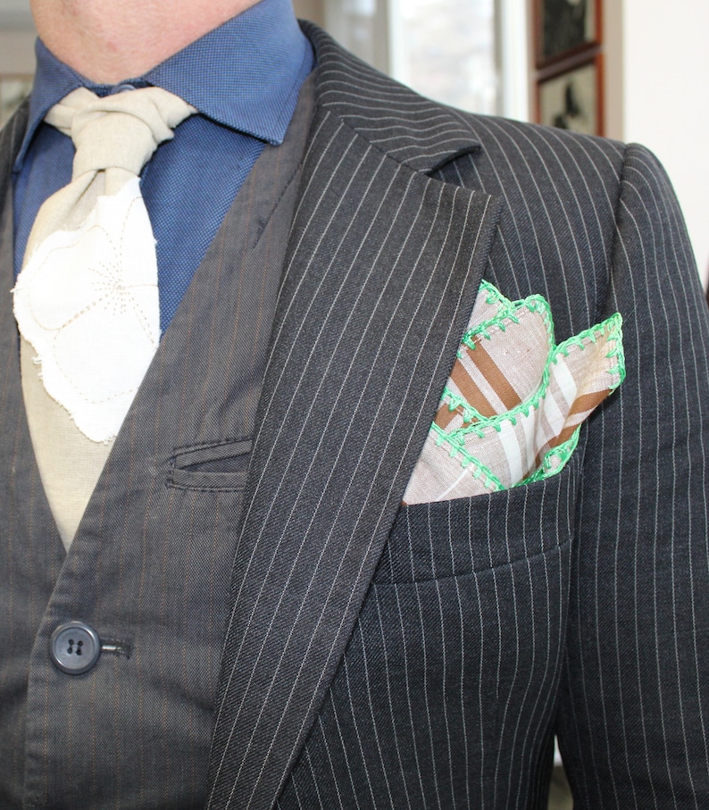 Men/'s Handkerchief Gentleman hanky Crochet Handkerchief Custom Crochet pocket square DDBESPOKESTUDIO Suit Pocket Square