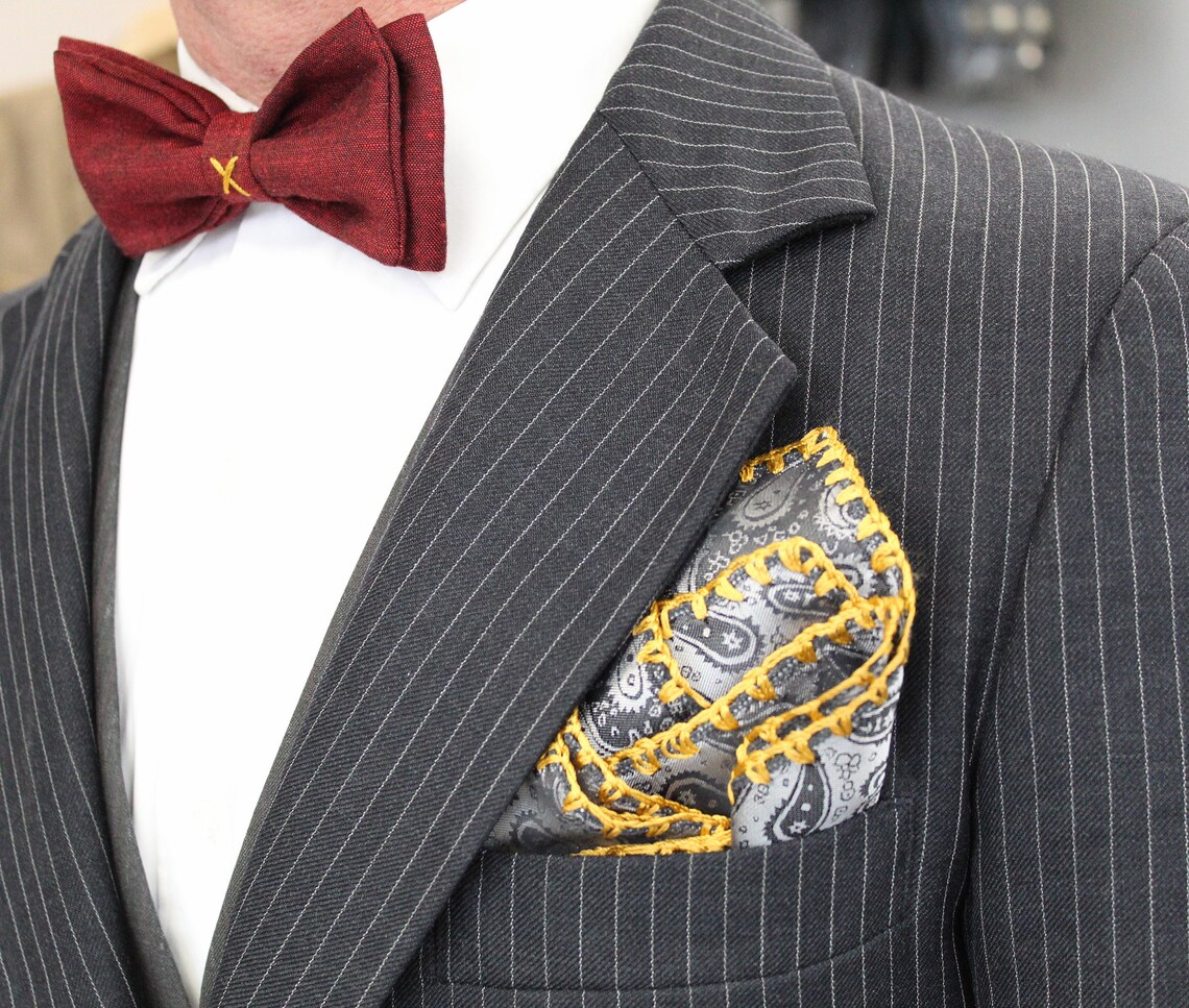 Custom Crochet Pocket Square Paisley Pocket Square Grooms Etsy Australia