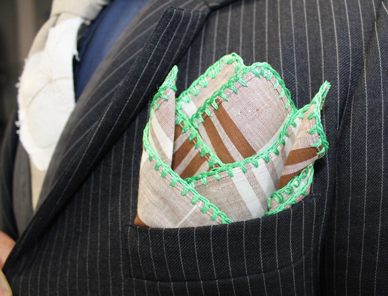 Men/'s Handkerchief Gentleman hanky Crochet Handkerchief Custom Crochet pocket square DDBESPOKESTUDIO Suit Pocket Square