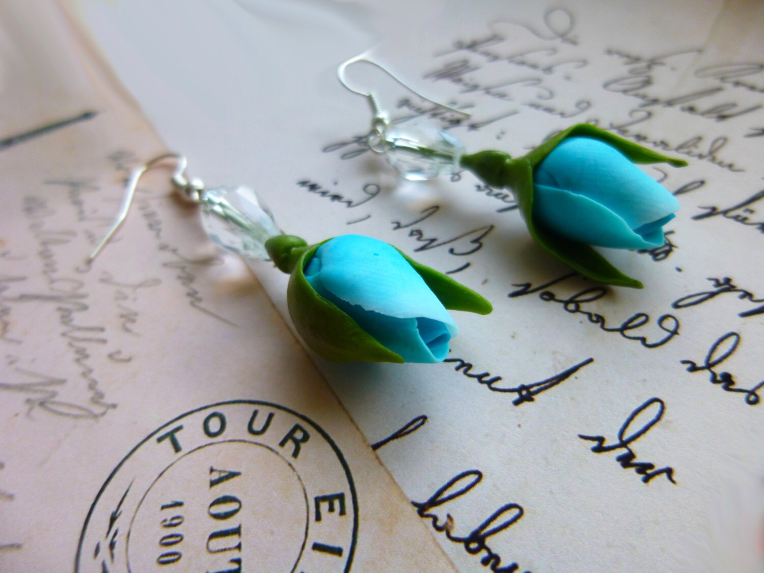 Rose bud earrings Cute flower earrings Turquoise rose earrings Etsy