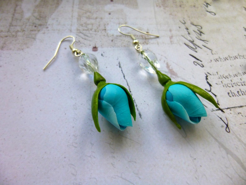 Rose bud earrings Cute flower earrings Turquoise rose earrings Etsy
