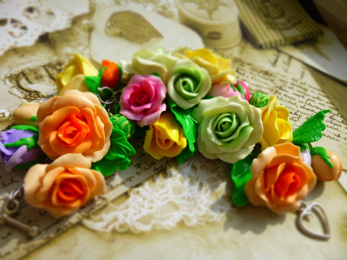 Charm Bracelet Flower Bracelets Roses Jewellery Women Bracelet Etsy