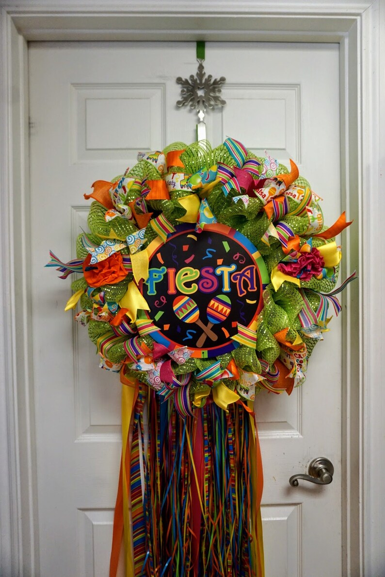 San Antonio Wreath Fiesta Wreath Birthday Deco Mesh Wreath Cinco de Mayo Wreath Fiesta Mesh Wreath Wedding Shower Wreath,