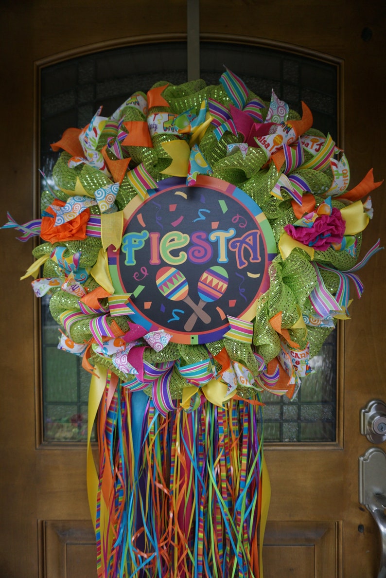 San Antonio Wreath Fiesta Wreath Birthday Deco Mesh Wreath Cinco de Mayo Wreath Fiesta Mesh Wreath Wedding Shower Wreath,