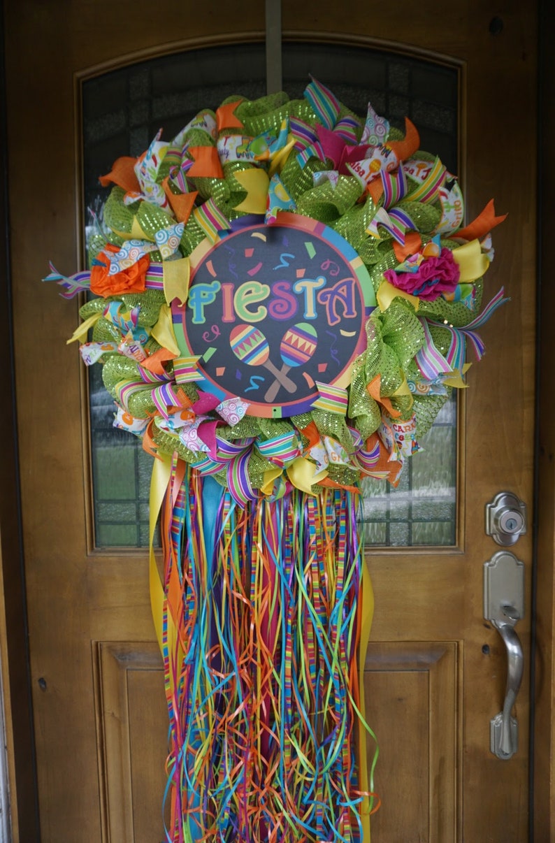 San Antonio Wreath Fiesta Wreath Birthday Deco Mesh Wreath Cinco de Mayo Wreath Fiesta Mesh Wreath Wedding Shower Wreath,
