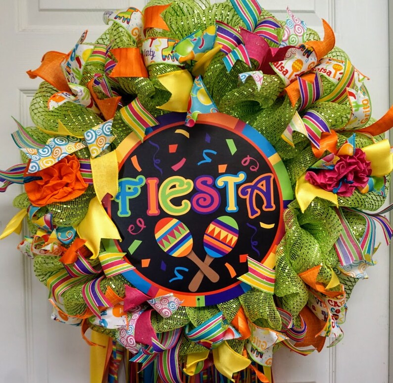 San Antonio Wreath Fiesta Wreath Birthday Deco Mesh Wreath Cinco de Mayo Wreath Fiesta Mesh Wreath Wedding Shower Wreath,