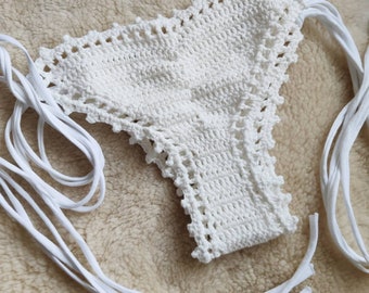 White crochet brazilian bikini bottoms