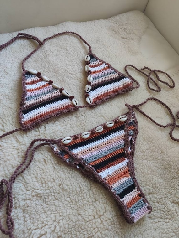 Tribal crochet bathing Seashells crochet brazilian Bohemian  bikini set with
