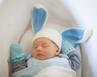 PÂQUES Oreilles de lapin. Bonnet en forme d'oreilles de lapin. Chapeau de Pâques. Accessoire pour bébé. Joli chapeau animal pour bébé. Chapeau garçon ou fille. Ensemble au crochet.