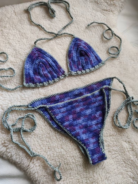 Handmade Cotton Crochet Bikini. Cotton Swimwear . Brazilian or Cheeky  Bottom Bikini. Sexy Bikini 