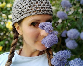 Handmade Crochet Cotton Beanie Beret - Summer Boho Skull Cap