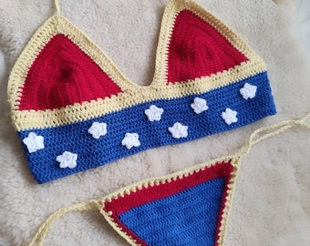 Wonder woman Crochet bikini set , Brazilian bottoms.