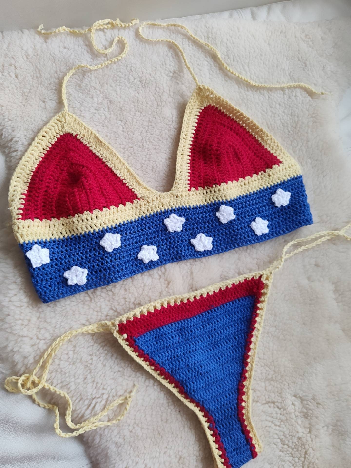 Handmade Cotton Crochet Bikini. Cotton Swimwear . Brazilian or