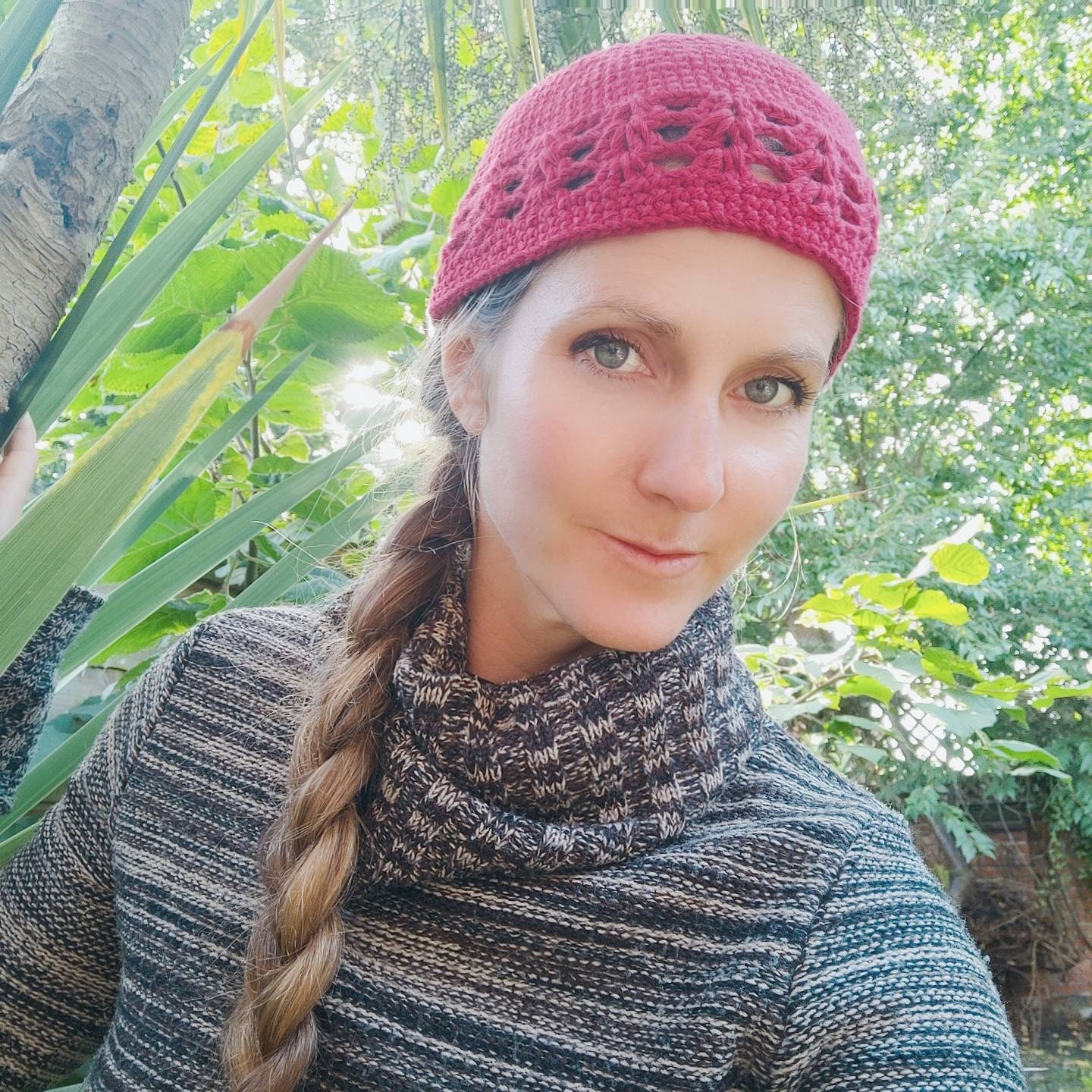 Handmade Recycled Cotton Crochet Beret - Summer Boho Skull 