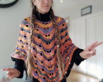 Handmade Crochet Poncho.  Boho poncho.  Gypsy style cover up.