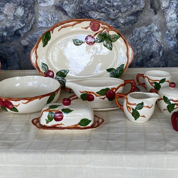 Vintage California Pottery Franciscan Apple 1950s Dishes - Shakers, Bowls, Plates, Platter, Relish, Gravy, Creamer and Sugar SOLD SEPARATELY