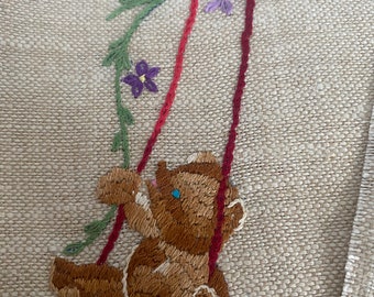 Vintage Finished Swinging Bears Needlepoint Embroidery Finished