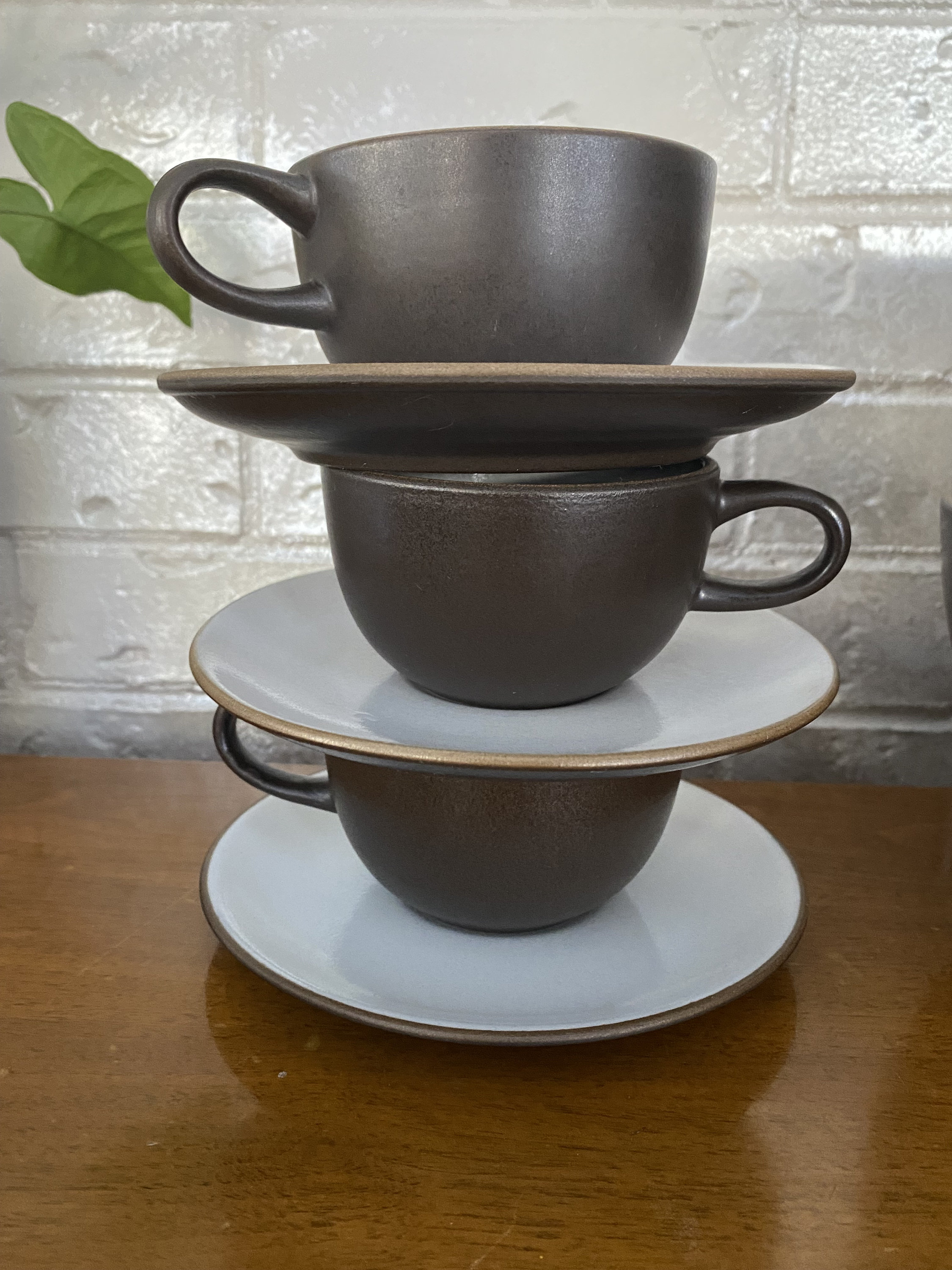 Vintage Heath Ceramics Brown + White Coupe Shape Dinnerware Large