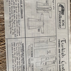 Vintage 1975 Folkware Brand Turkish Coat Sewing Pattern 106 Adjust to ...