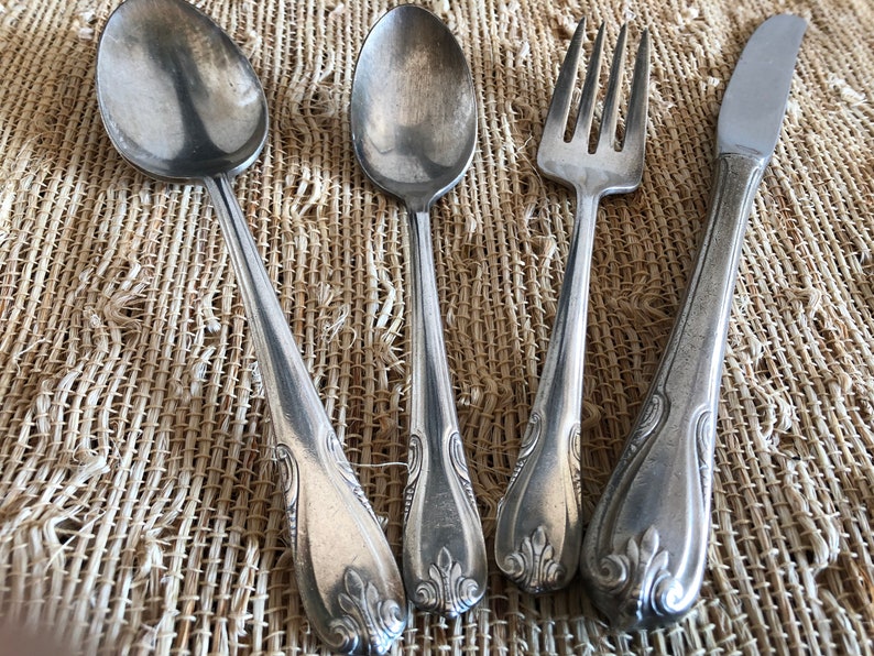 Forks and Knives Vintage 1947 Wallace Sonata SIlver Plate Stainless Steel Flatware Silverware including Spoons