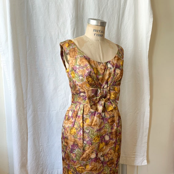 60's Metallic Floral Floor Length Dress