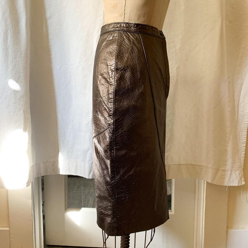Bronze Embossed Leather Pencil Skirt Size Medium 28 waist