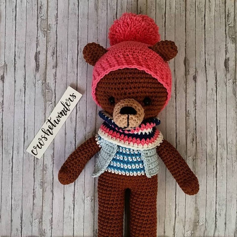 Crochet grizzly bear in pink hat Birthday gift Nursery decor Etsy