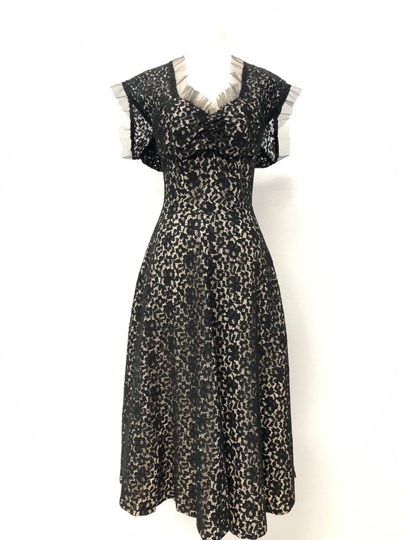 Vintage Women 40s Black Lace Dress