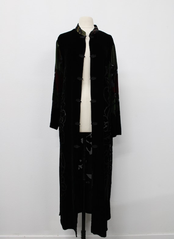 Women Floral Black Velvet Dress / Sheer Coat / Gre