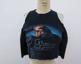 0701 - Vintage GREASE - Cut Off Shoulder - Crop Top