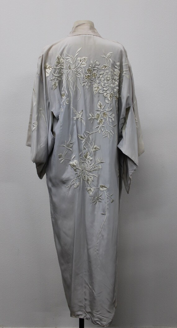 Gray Embroidered Kimono Robe / Japanese Kimono / W