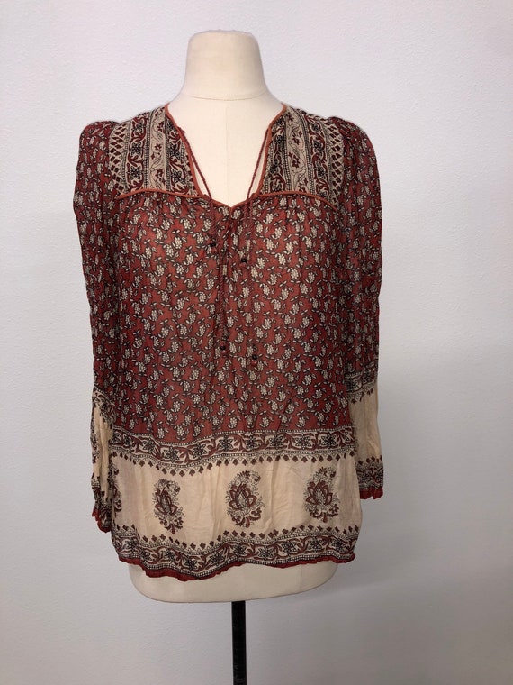 Women Vintage Block Print Boho Top