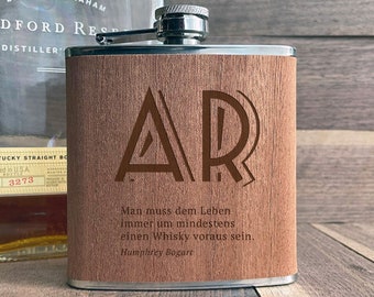 Wooden hip flask with individual engraving - monogram