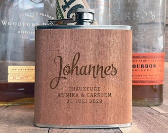 Wooden hip flask with individual engraving - best man