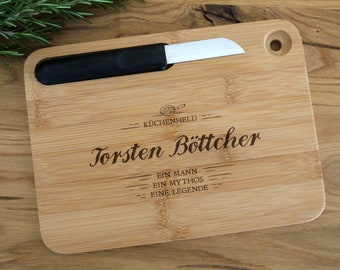 Cutting board with engraving and knives-kitchen hero