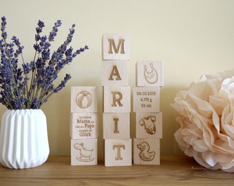 Gegraveerde houten kubussen - Cadeau voor geboorte & doop