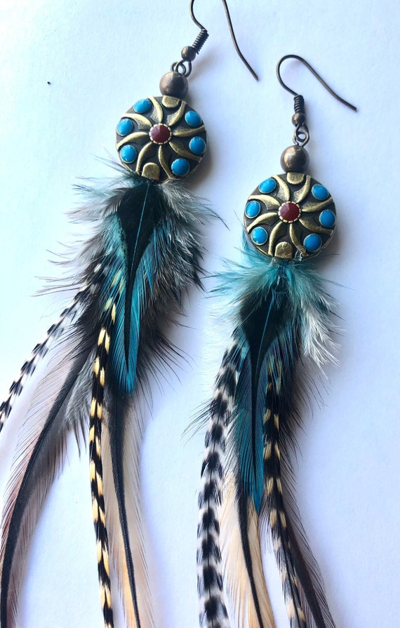 Buy Short Length Natural Feather Earrings With Blue Online in India  Etsy