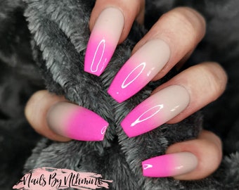 Neon Pink Fake Nails Etsy Neon Pink Fake Nails Etsy