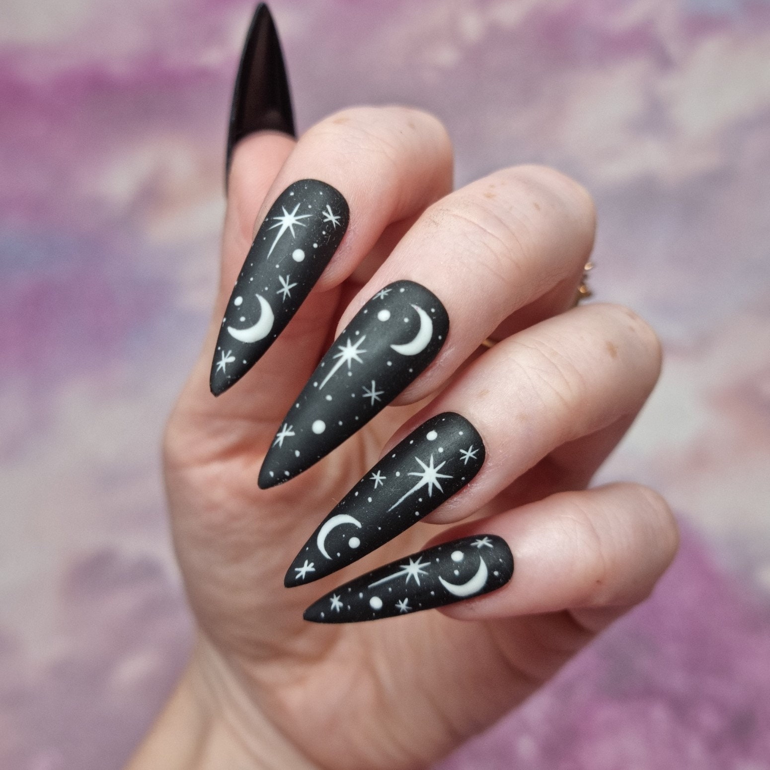 Matte Black Moon and Stars Full Cover False Nails - Etsy Matte Black Moon and Stars Full Cover False Nails - Etsy