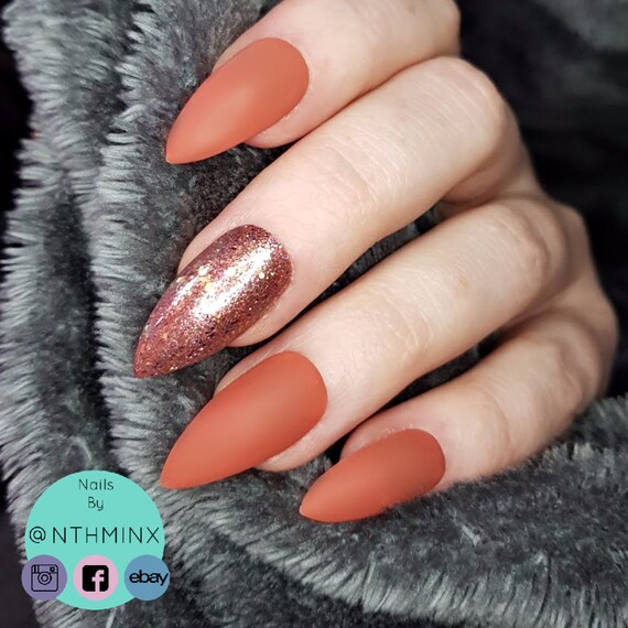 pic Long Orange Square Acrylic Nails matte burnt orange nails matte