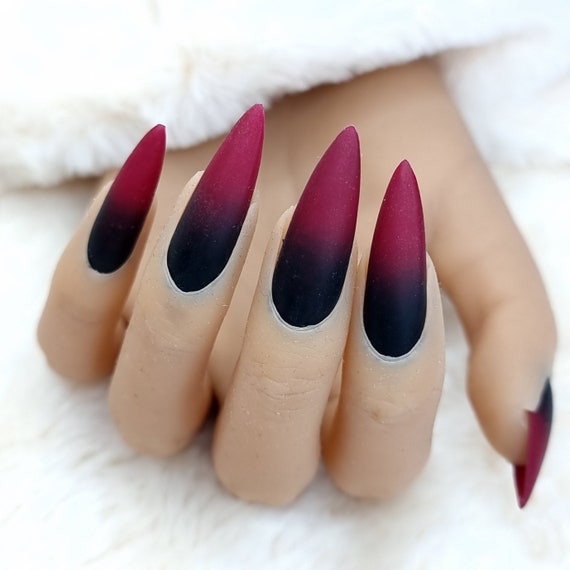 PRESS ON NAILS Matte Red Black Ombre Fade Goth - Etsy PRESS ON NAILS Matte Red Black Ombre Fade Goth - Etsy