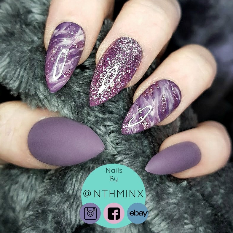 PRESS ON NAILS Matte Purple Marble Glitter the Nail - Etsy