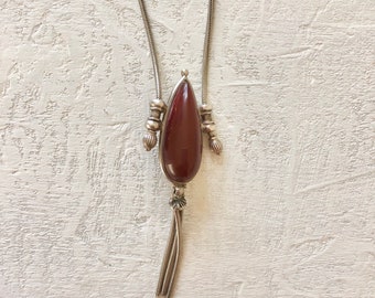 Vintage necklace with carnelian semiprecious stone - 925 silver tassel necklace