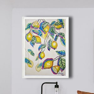 Stillleben Druck Giclee Aquarell sizilianische Zitronen Sizilien Italien Home Geschenke Sizilien Zitrusfrüchte Botanische Wanddekoration Obst Mediterrane Gartenkunst