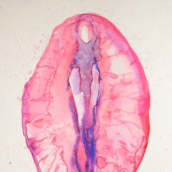 Yoni Pink Sexual Power Print Giclée Watercolor Painting Empowering Vagina Lesbian Art Vulva Female Nude Feminine Body Positive Gynecologi